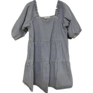 NWT PRIMARK Puff Sleeve Denim Tiered Dress with Pockets, 14